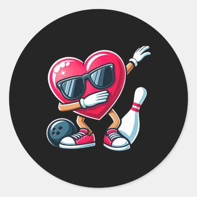 Funny Bowling Dabbing Dab Heart Valentines Day Boy Classic Round Sticker (Front)