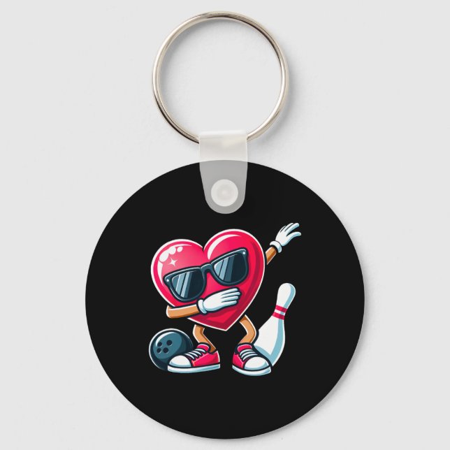 Funny Bowling Dabbing Dab Heart Valentines Day Boy Key Ring (Front)