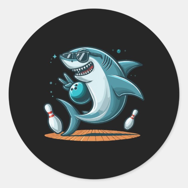 Funny Bowling Graphic Shark Bowling Design Funny B Classic Round Sticker (Front)