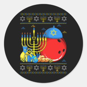 Funny Bowling Ll Menorah And Dreidel Ugly Hanukkah Classic Round Sticker
