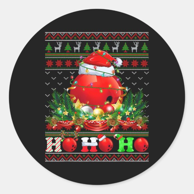 Funny Bowling Ll Xmas Tree Lights Ugly Christmas S Classic Round Sticker (Front)