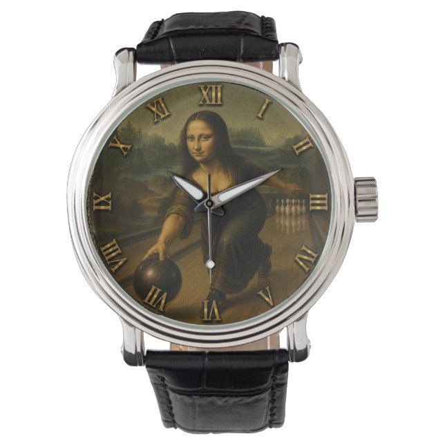 Funny Bowling Mona Lisa Bowler Gift Watch (Front)