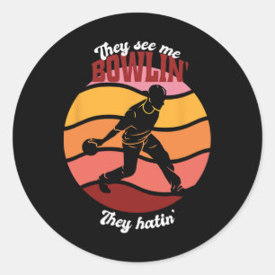Funny Bowling Party Theme Vintage Classic Round Sticker