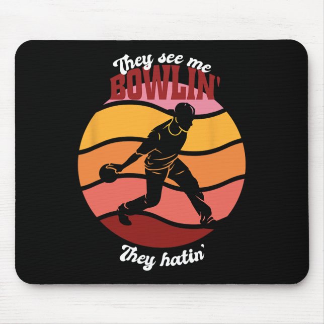 Funny Bowling Party Theme Vintage  Mouse Pad (Front)