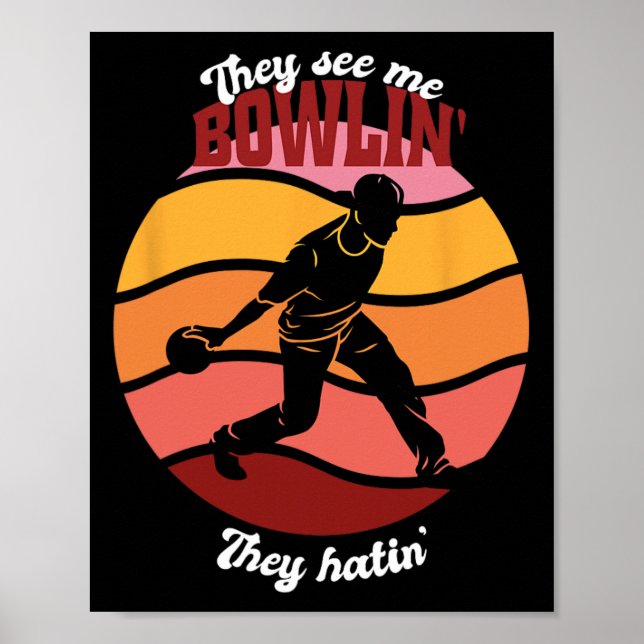 Funny Bowling Party Theme Vintage  Poster (Front)