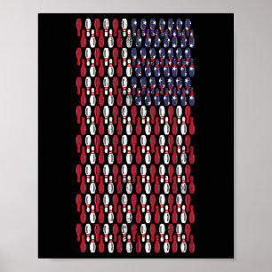 Funny Bowling Pin American Flag Design Poster