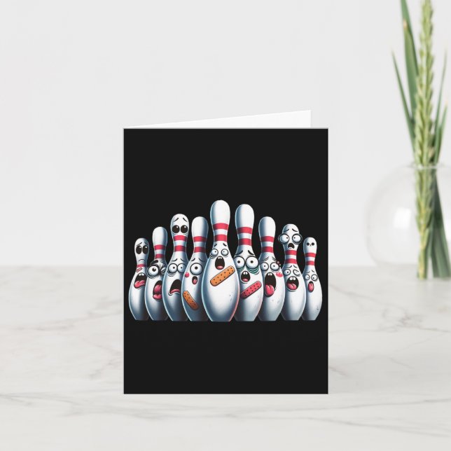 Funny Bowling Pins Cute Scared Bowling Sport Bowle Card (Front)