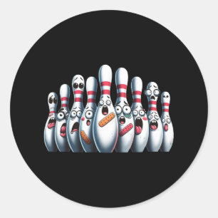 Funny Bowling Pins Cute Scared Bowling Sport Bowle Classic Round Sticker