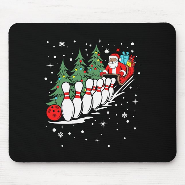 Funny Bowling Player Xmas Lights Santa Bowling Chr Mouse Pad (Front)