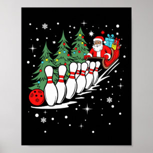 Funny Bowling Player Xmas Lights Santa Bowling Chr Poster