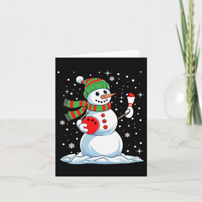 Funny Bowling Player Xmas Lights Snow Bowling Chri Card (Front)
