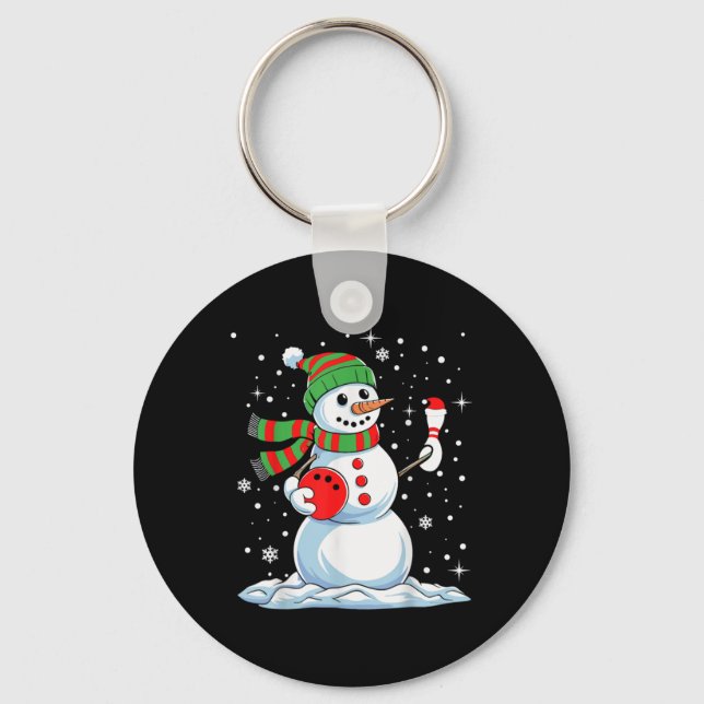 Funny Bowling Player Xmas Lights Snow Bowling Chri Key Ring (Front)