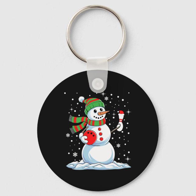 Funny Bowling Player Xmas Lights Snow Bowling Chri Key Ring (Front)