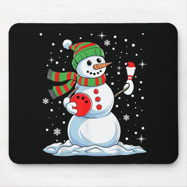 Funny Bowling Player Xmas Lights Snow Bowling Chri Mouse Pad (Front)