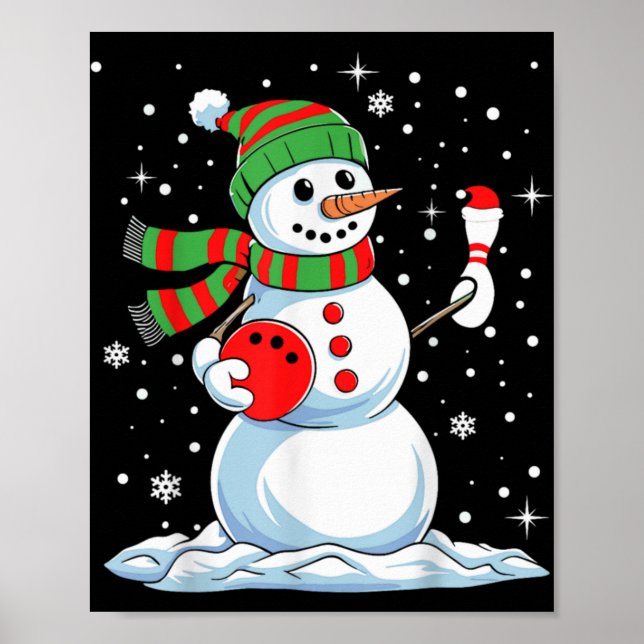 Funny Bowling Player Xmas Lights Snow Bowling Chri Poster (Front)