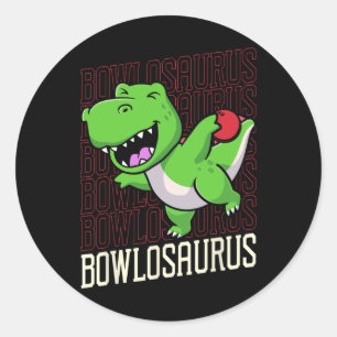 Funny Bowling Pun T-rex Dinosaur Bowlosaurus 1  Classic Round Sticker