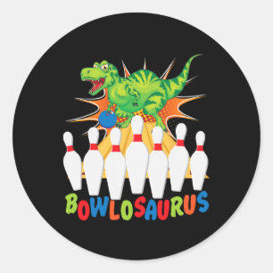 Funny Bowling Pun T-rex Dinosaur Bowlosaurus Classic Round Sticker
