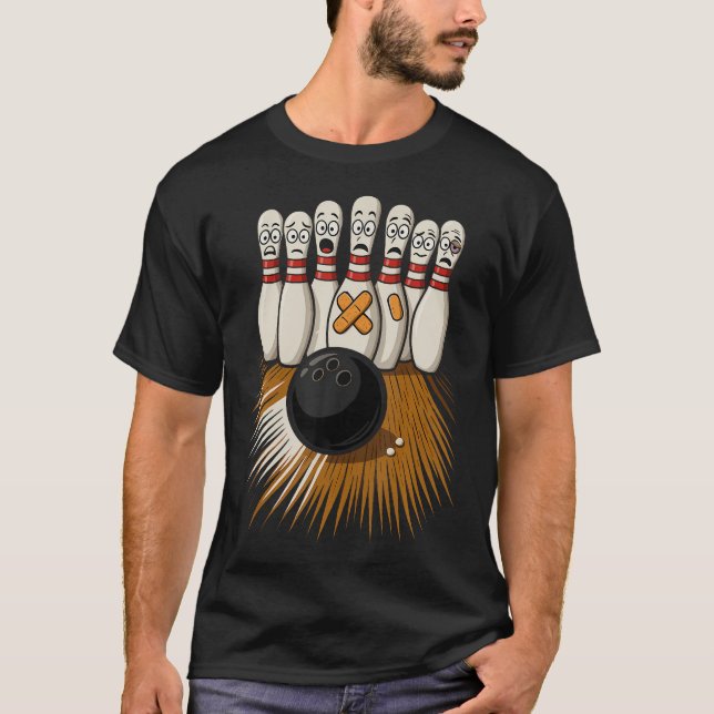 Funny Bowling Scared Bowling Pins T-Shirt (Front)