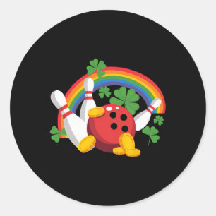 Funny Bowling Shamrock Leprechaun St Patrick's Day Classic Round Sticker