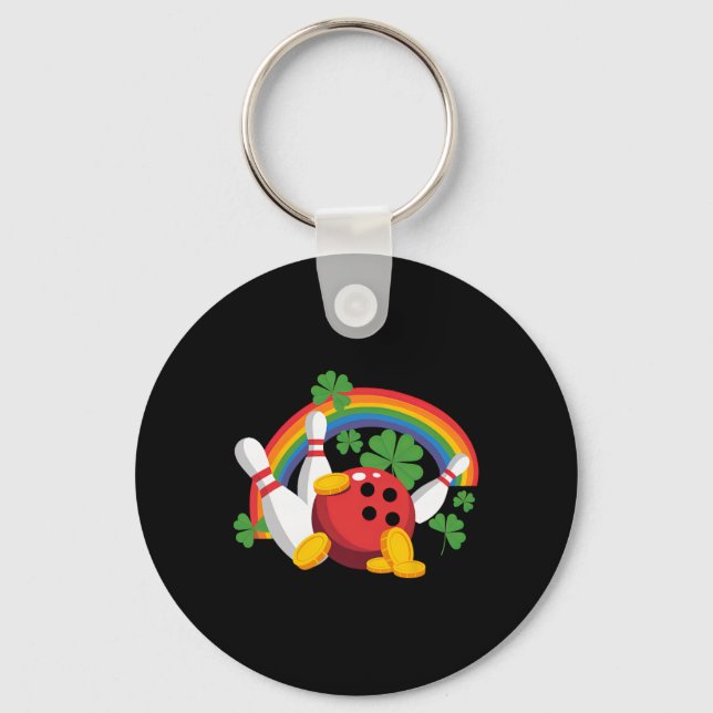 Funny Bowling Shamrock Leprechaun St Patrick's Day Key Ring (Front)