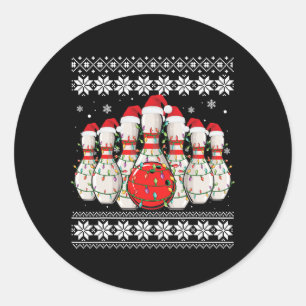 Funny Bowling Ugly Christmas Sweater Bowling Lover Classic Round Sticker