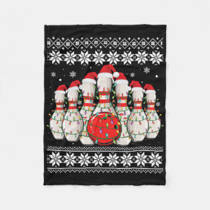 Funny Bowling Ugly Christmas Sweater Bowling Lover Fleece Blanket