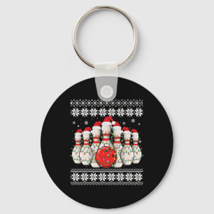 Funny Bowling Ugly Christmas Sweater Bowling Lover Key Ring