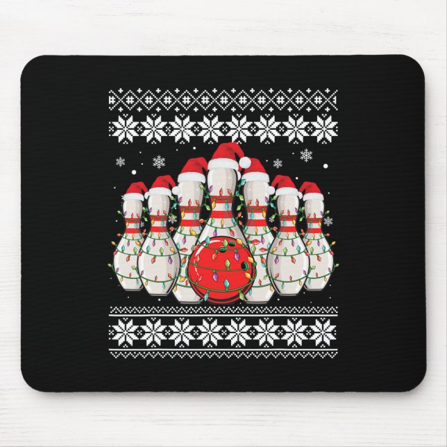 Funny Bowling Ugly Christmas Sweater Bowling Lover Mouse Pad (Front)