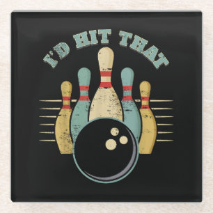 Funny Bowling Vintage T-Shirt I'd Hit That Funny T Glass Coaster
