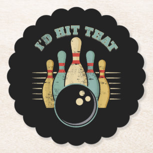 Funny Bowling Vintage T-Shirt I'd Hit That Funny T Paper Coaster