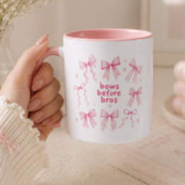 Funny Bows Before Bros Cute Pink Coquette Gift Mug
