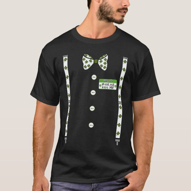 Funny Bowtie Suspenders Irish ish Kiss Me St Patri T-Shirt (Front)