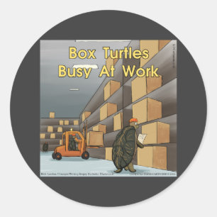 Funny Box Turtles At Work Classic Round Sticker