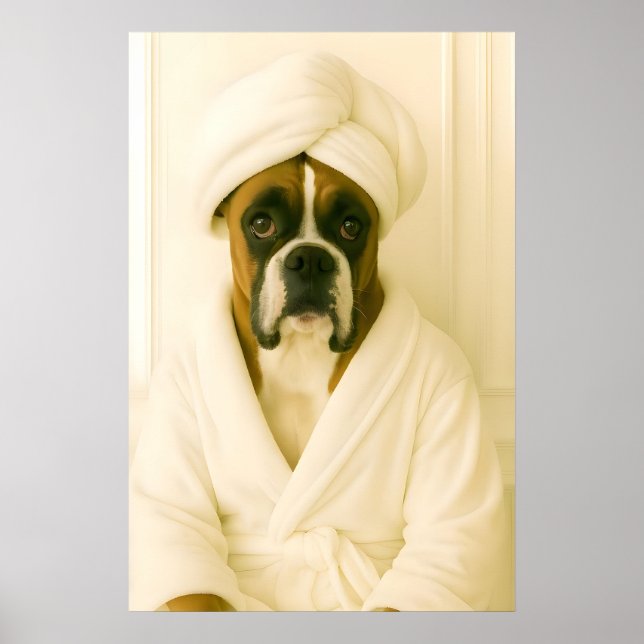 Funny Boxer Bathroom Print, Boxer In Bathrobe Poster (Front)
