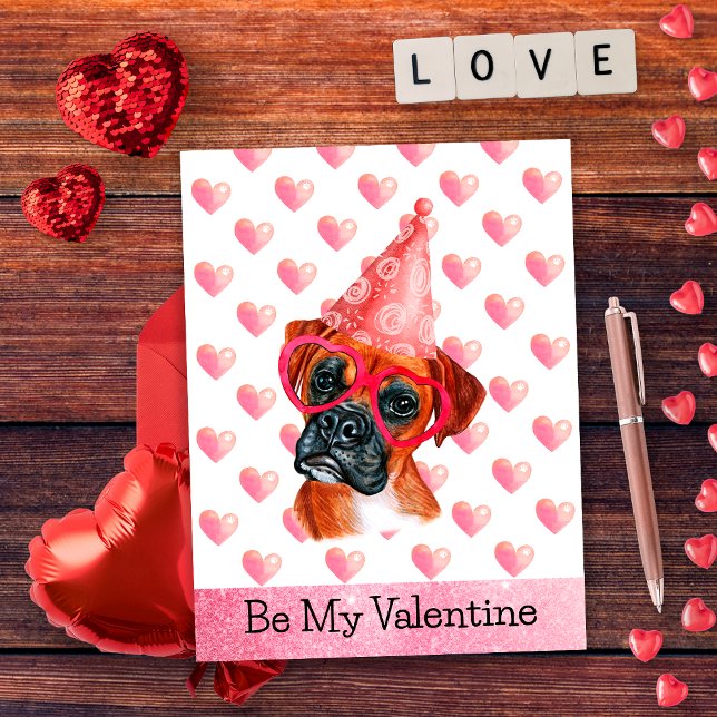 Funny Boxer Be My Valentine Dog Valentines Holiday Postcard (Creator Uploaded)