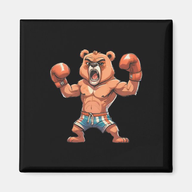 Funny Boxer Bear Boxing Player Tournament Gift Men Magnet (Front)