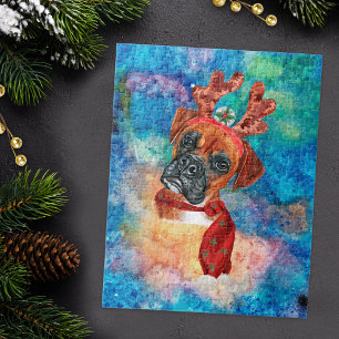 Funny Boxer Breed Dog Christmas Jigsaw Puzzle