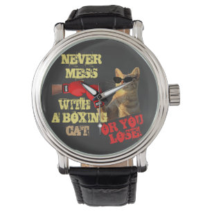 Funny Boxer Cat   Cute Cat Lovers Keepsake Watch