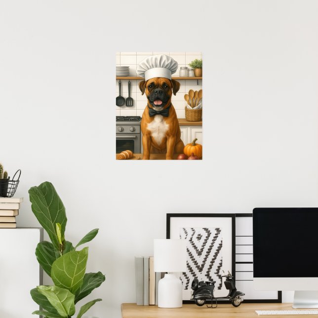 Funny Boxer Chef Dog At Kitchen For Home Cooks Poster (Home Office)