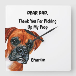 Funny Boxer Dad Watercolor Canine Art Square Wall Clock