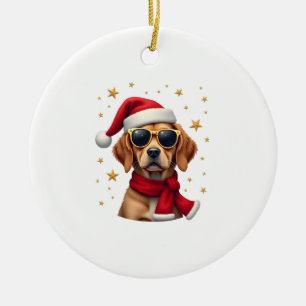 Funny Boxer Dog Christmas Lights Xmas Outfit Pajam Ceramic Ornament
