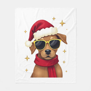 Funny Boxer Dog Christmas Lights Xmas Outfit Pajam Fleece Blanket