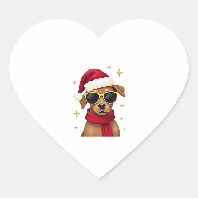 Funny Boxer Dog Christmas Lights Xmas Outfit Pajam Heart Sticker (Front)