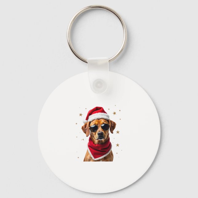 Funny Boxer Dog Christmas Lights Xmas Outfit Pajam Key Ring (Front)