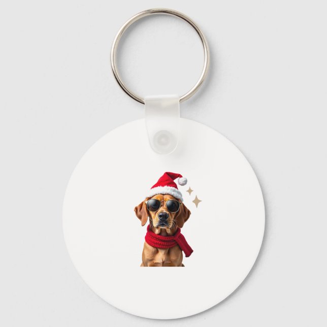 Funny Boxer Dog Christmas Lights Xmas Outfit Pajam Key Ring (Front)