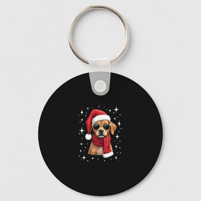 Funny Boxer Dog Christmas Lights Xmas Outfit Pajam Key Ring (Front)