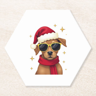Funny Boxer Dog Christmas Lights Xmas Outfit Pajam Paper Coaster