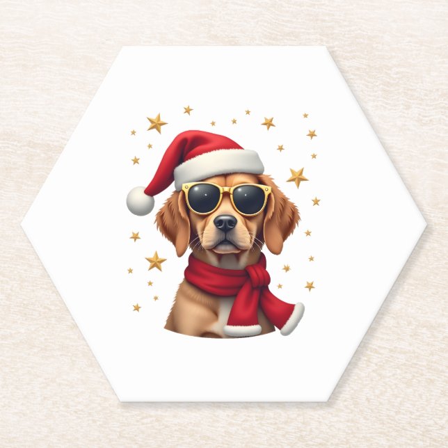 Funny Boxer Dog Christmas Lights Xmas Outfit Pajam Paper Coaster (Front)