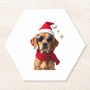 Funny Boxer Dog Christmas Lights Xmas Outfit Pajam Paper Coaster
