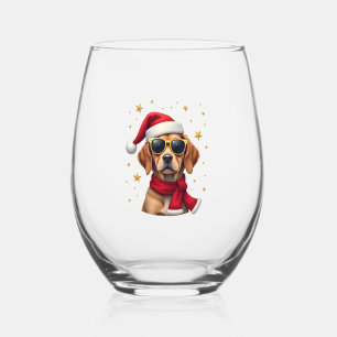 Funny Boxer Dog Christmas Lights Xmas Outfit Pajam Stemless Wine Glass